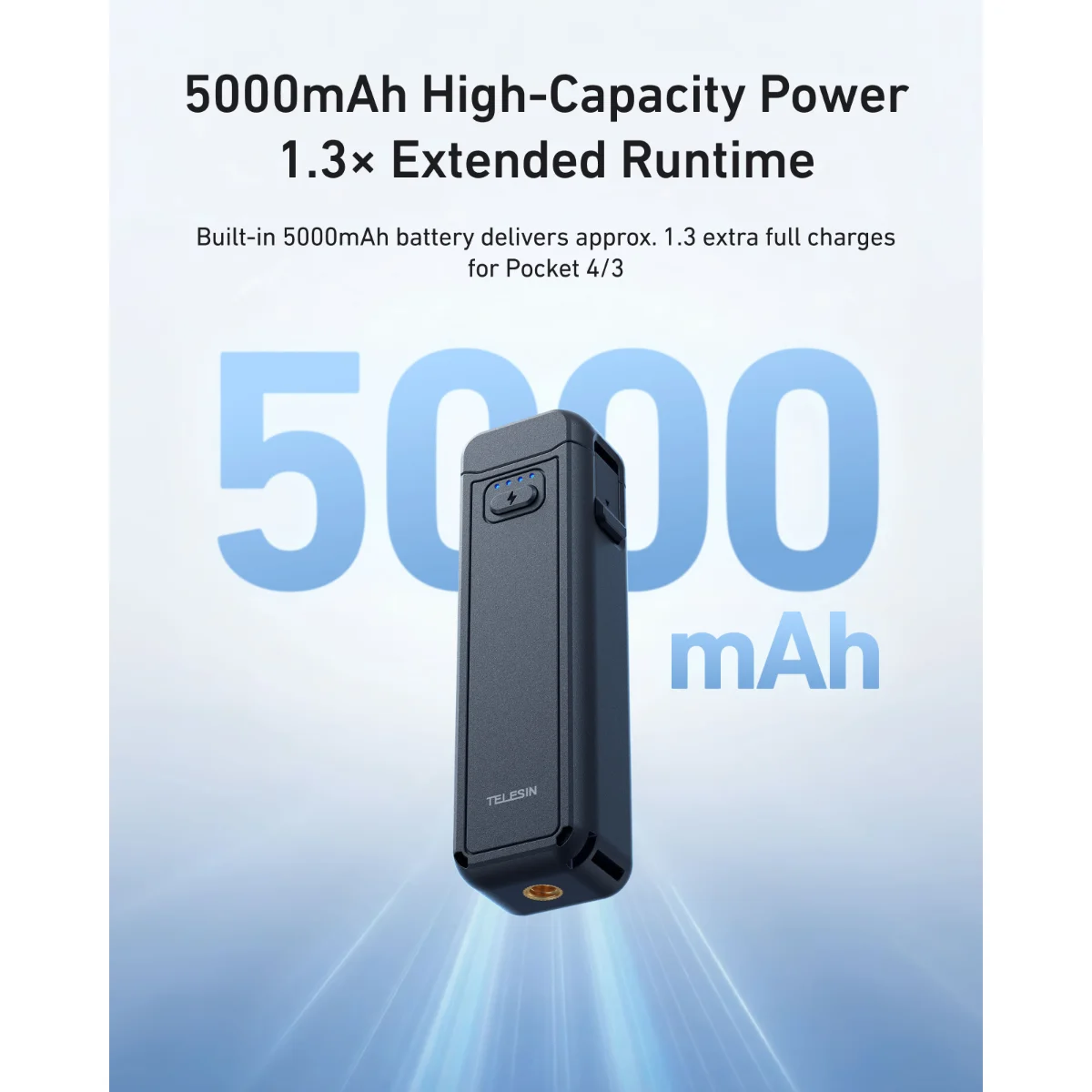 TELESIN 5000mAh batarya tutacağı, Osmo Pocket 4 ve 3 için yaklaşık 1,3 ek tam şarj
